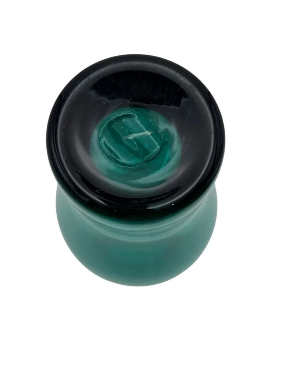 Vintage Emerald Teal Art Glass Vase Hand Blown Mid Century Modern 9”